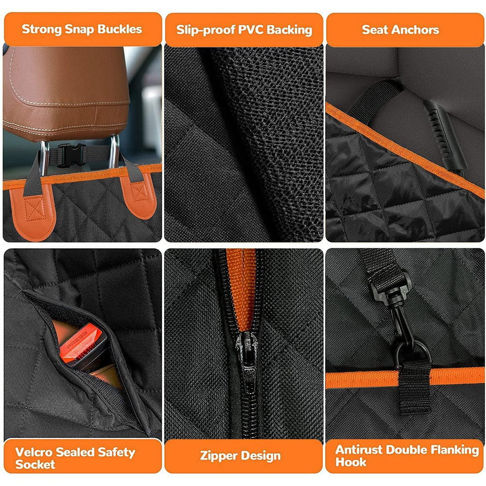 Collapsible Dog Car Seat Cover for Back Seat Dog Waterproof Seat Cover Dog Hammock for Car Nonslip Pet Seat Cover with Mesh Window & Pocket for Cars Trucks and SUV