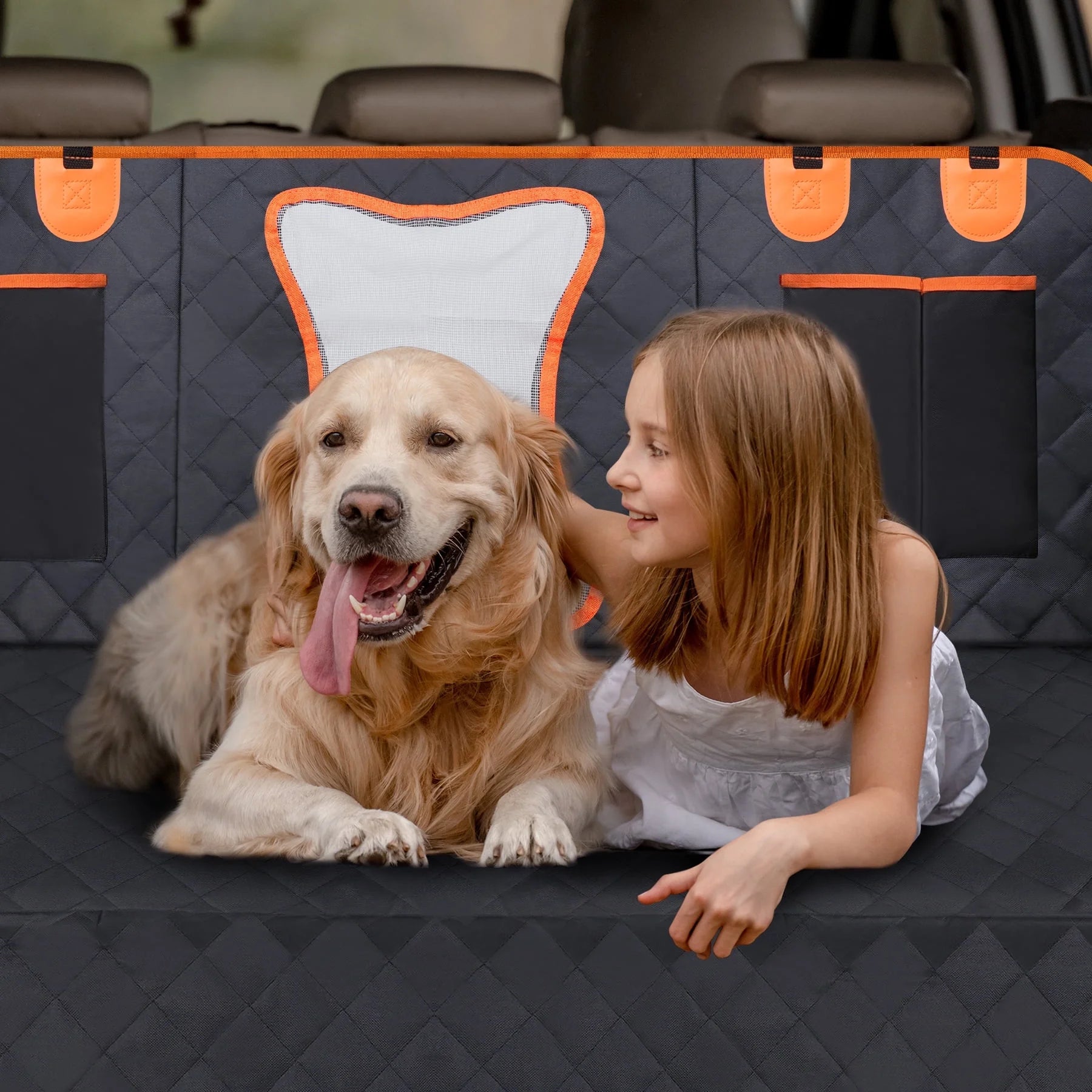 Collapsible Dog Car Seat Cover for Back Seat Dog Waterproof Seat Cover Dog Hammock for Car Nonslip Pet Seat Cover with Mesh Window & Pocket for Cars Trucks and SUV